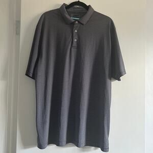 PGA TOUR Men’s Striped Performance Golf Polo Shirt Navy White XL -EUC